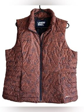 Lands’ End Leopard Print Down Vest Rusty Orange Black Women’s XL
